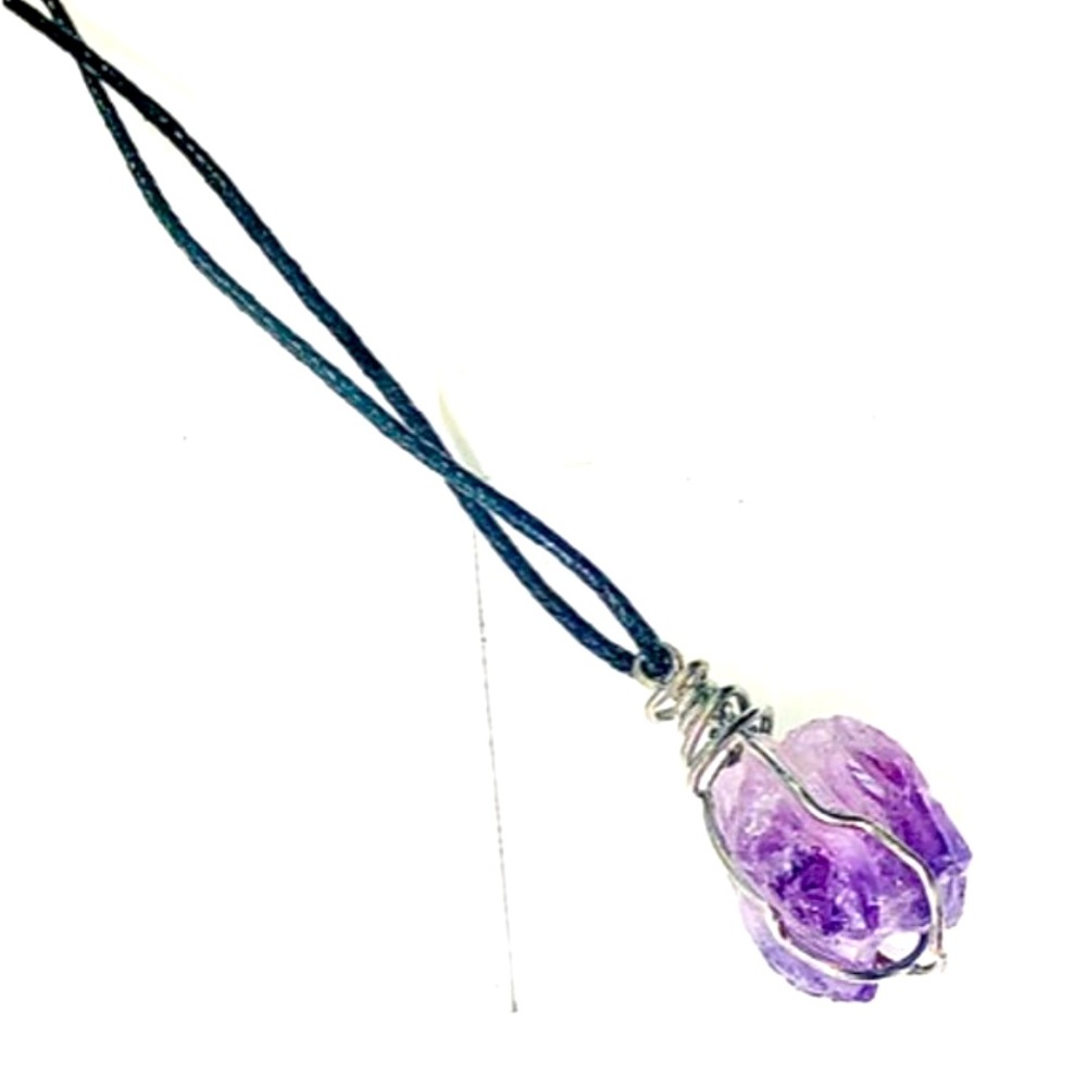 Raw unpolished Amethyst fabric cord necklace